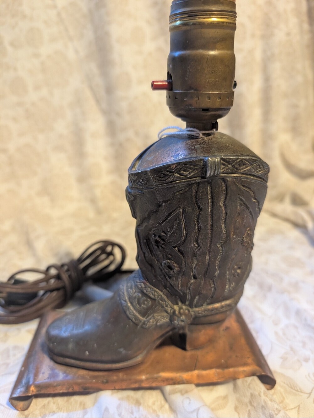 Vintage Cowboy Boot Table Lamp with Detailed Embossed Design